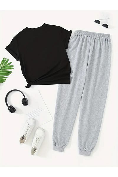 uyguntarz Weißes Unisex-Trainingsanzug-Set mit Fs-Aufdruck in Schwarz