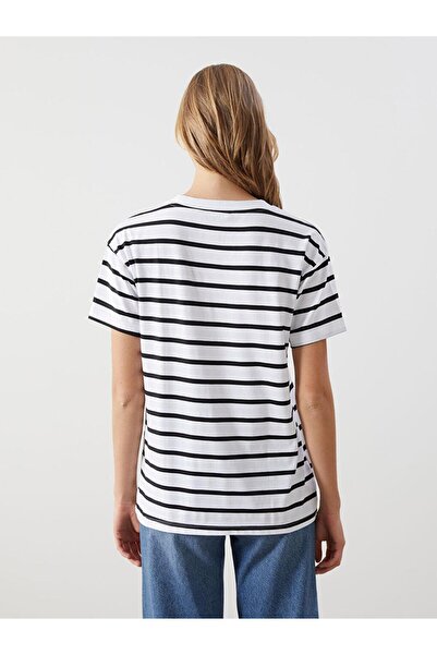 LC Waikiki LCW Comfort Bisiklet Yaka Çizgili Kadın Tişört