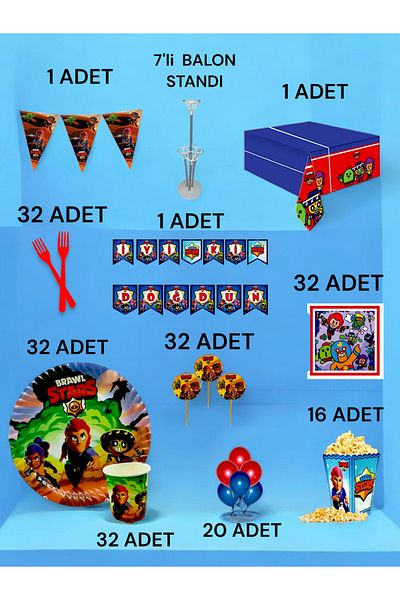 VibeHome 32 Person Brawlstars Themed 2XL Pack - Birthday Party & Fun Events
