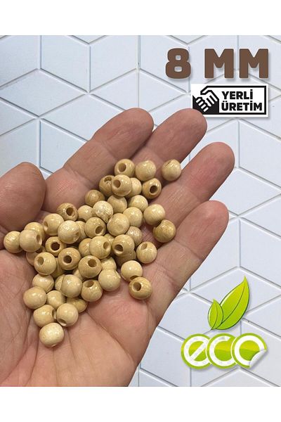 Selin 8 Mm Natural Color Wooden Beads - 50 Grams (245 Pieces)