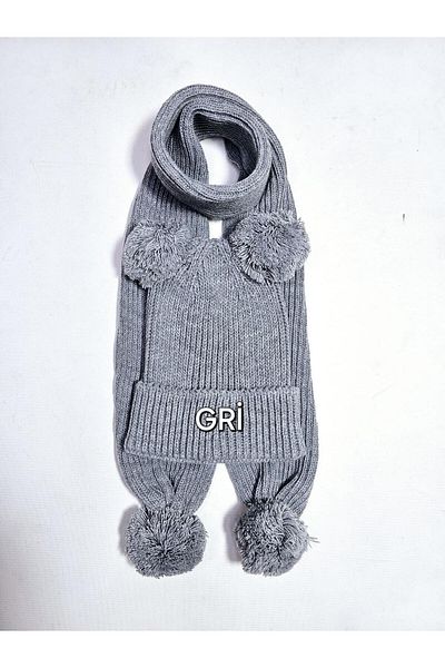 Meriç bebe Girls&Boys Thessaloniki Knitted Pompom Scarf Beanie Set 1-5 Years