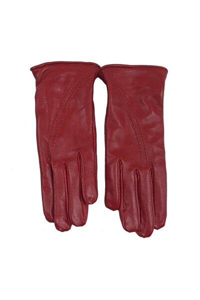 Sanalbolluk Kırmızı Renk Çift Dikişli Bayan Eldiven Polarlı