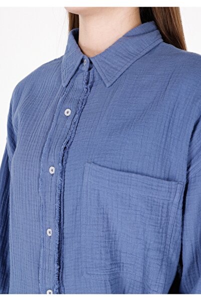 Colin's Relax Fit Shirt Neck Düz Kadın Mavi Uzun Kol Gömlek Cl1072500