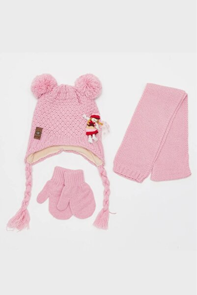FLORİ Ayıcık Kız Bebek 3'lü Bere Takımı