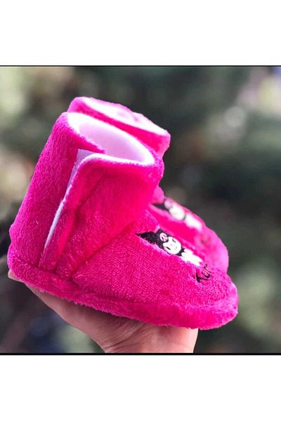 Pandalina Fuchsia Slippers for Girls with Side Velcro Non-Slip Sole Kindergarten Nursery Home Shoes