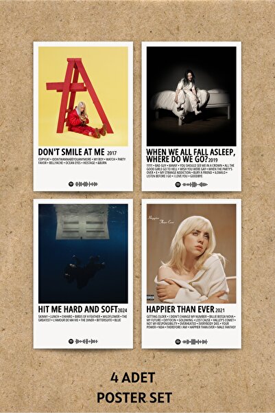 Rita Papers Billie Eilish Polaroid Stil Albüm Poster Seti 4 Adet