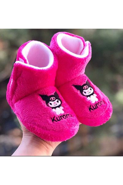 Pandalina Fuchsia Slippers for Girls with Side Velcro Non-Slip Sole Kindergarten Nursery Home Shoes