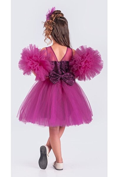 Little Pumpkin Pon Pon Kollu Pul Payetli Tütülü 23 Nisan Elbise Doğumgünü & Düğün Kız Çocuk Abiye Elbise