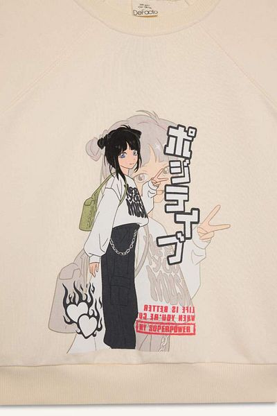 DeFacto Girl's Relax Fit Crew Neck Anime Printed Sweatshirt D8817A8