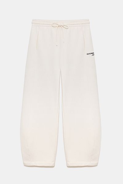 No Matter What Ecru High-Waisted Wide Leg Sweatpants with Detailed Writing
