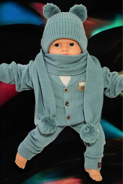 Meriç bebe Girls&Boys Thessaloniki Knitted Pompom Scarf Beanie Set 1-5 Years