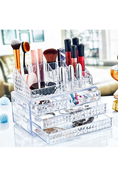 omilife مجموعة من 4 أدراج مع منظم شفاف - منظم للمكياج ومستحضرات التجميل