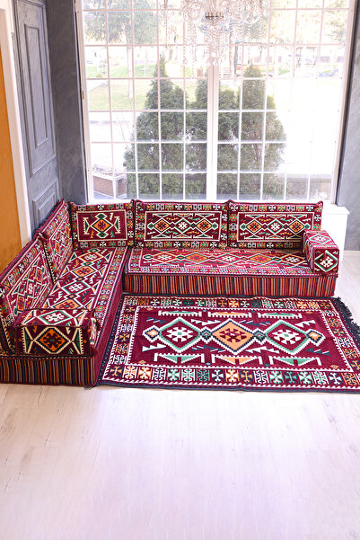 BAKIRÖZÜ HOME Şark Köşesi Takımı Bordo  Anadolu Modeli 10 Parça (20 CM MİNDER...