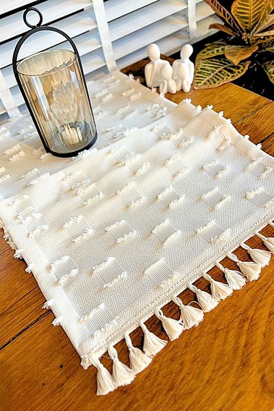 bufidik Τετράγωνη υφή με φούντες Runner 40x140 cm