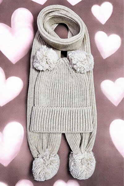 Meriç bebe Girls&Boys Thessaloniki Knitted Pompom Scarf Beanie Set 1-5 Years