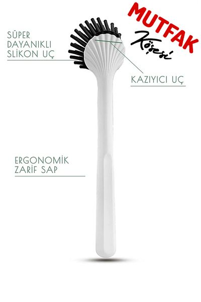 Mutfak Köşesi White Dish Sink Brush - Silicone Tip, Super Durable