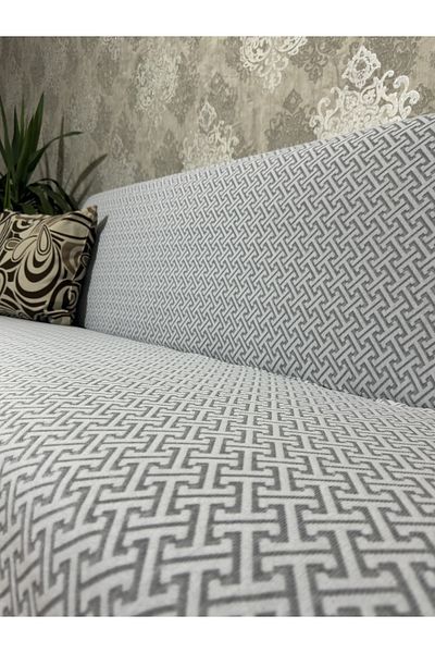 UYMALL 3-Person Elastic Non-Slip Crib Patterned Sofa Cover - Taşgri/Cream 1 Piece