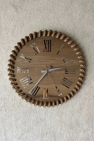 SepetDoluyor 40X40 cm Decorative Wall Clock with Wicker Rope - 18 Color Options, Quiet and Durable Mechanism