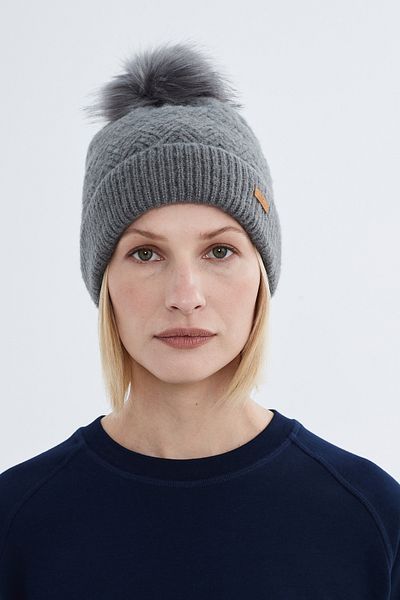Nordbron Dark Grey Stretchy Acrylic Korg - Basic Model with Pompom, Double Fold, Winter Logo