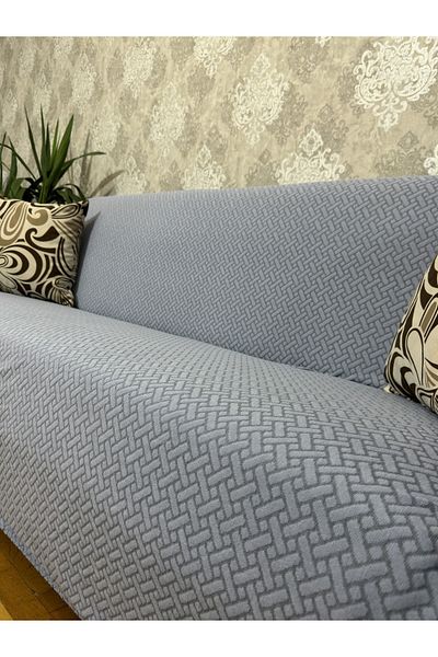 UYMALL Gray 3-Seater Elastic Brick Patterned Non-Slip Sofa Cover - 1 Piece