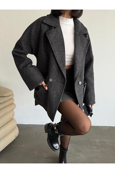 Roll Women's Black Waist Shirred Cashmere Coat