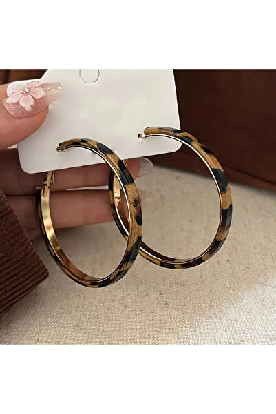 Redhead Deri Kaplama Şık Leopar Halka Küpe