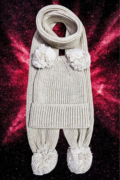 Meriç bebe Girls&Boys Thessaloniki Knitted Pompom Scarf Beanie Set 1-5 Years
