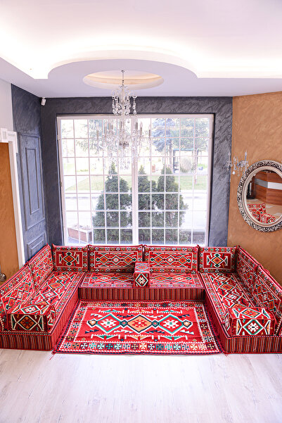 BAKIRÖZÜ HOME Şark Köşesi Takımı Kırmızı Anadolu Modeli 15 Parça (20 CM MİNDE...