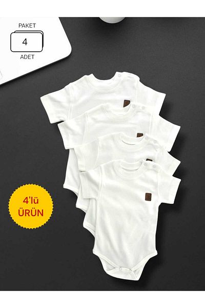 CROCODAYS Cotton Combed Cotton Snap Fastener Newborn and Baby Short Sleeve Bodysuit Set of 4 (6-9-12-18 Months)