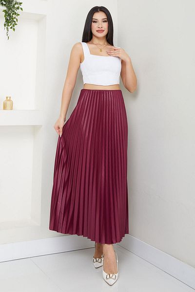 SENSTIL Elastická kožená plisovaná sukně Švestka SS2655