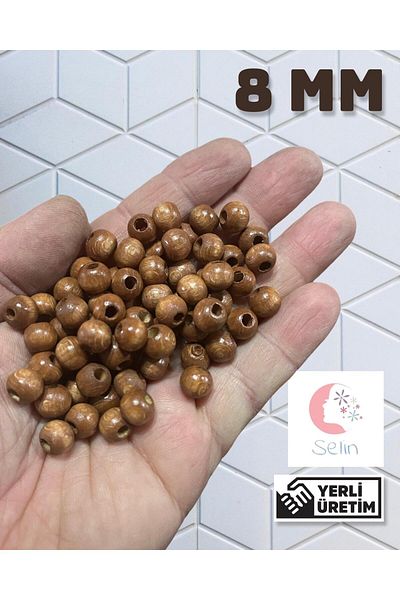 Selin 8 Mm Oak Color Wooden Beads - 50 Grams (approx. 200 Pieces)