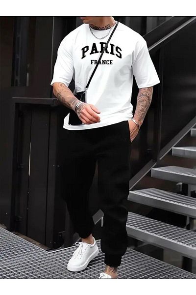 Medinenur Paris I Printed T-shirt Φούτερ Jogger Άνετη φόρμα φόρμας