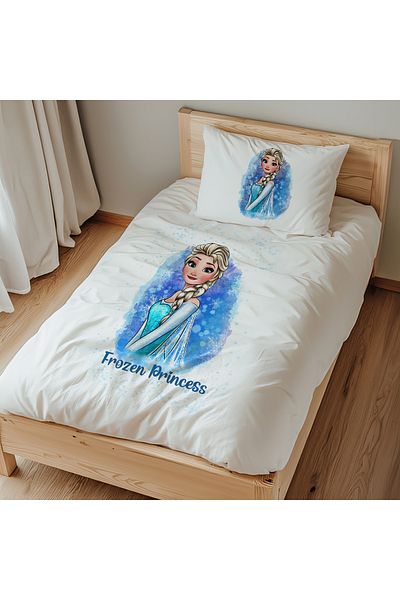 Lilabio Σετ Παπλωματοθήκη Μονή 100% Βαμβάκι - Frozen Princess Blue (160x220 cm)