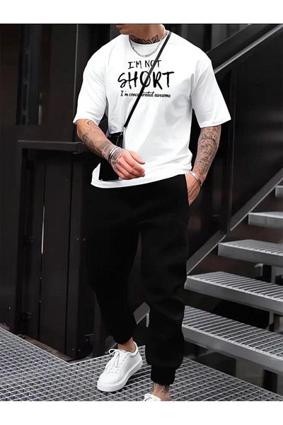 Medinenur I'm Not Short Μπλουζάκι με στάμπα Φούτερ Jogger Άνετη φόρμα φόρμας