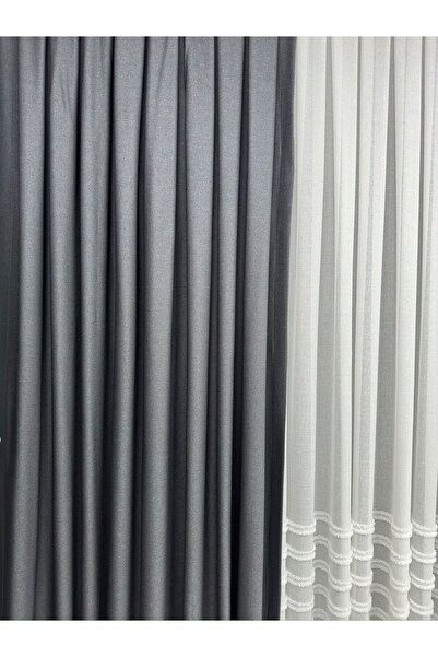 Taç Meyra Parlak Pamuklu Antrasit Fon Perde 1/3 Sık Pile