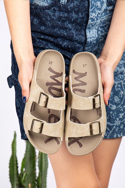 Slipcat Flat Heeled Double Strap Buckle Comfortable and Comfortable Women's Sandals
