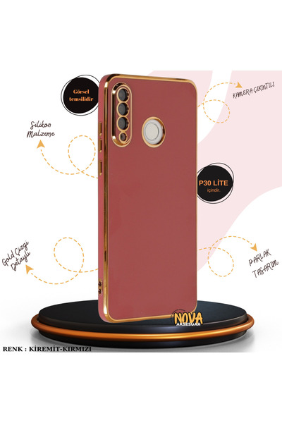 cepmoda هواوي بي 30 لايت |   غطاء/حافظة مخططة بتصميم ذهبي لامع فاخر - أحمر