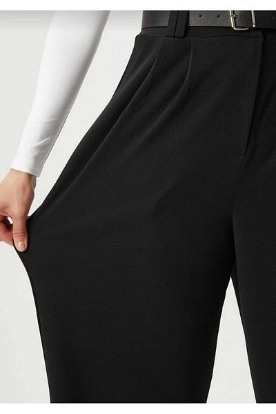 NEVEGE BUTİK Women's Licra Belt Comfortable Cut Palazzo Pants-Black
