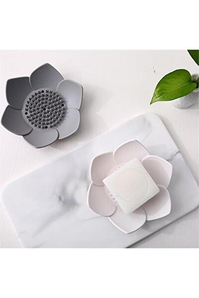 omilife Lotus Patterned Soap and Sponge Holder Silicone (WHITE) Lotus Shaped Stylish Solid Soap Dish with Water Drain