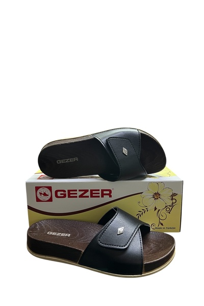 GEZER Siyah Cırtlı Mantar Taban Terlik