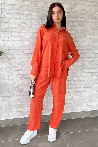 GÜLSELİ Set de două piese pentru femei, cămașă și pantaloni, portocaliu