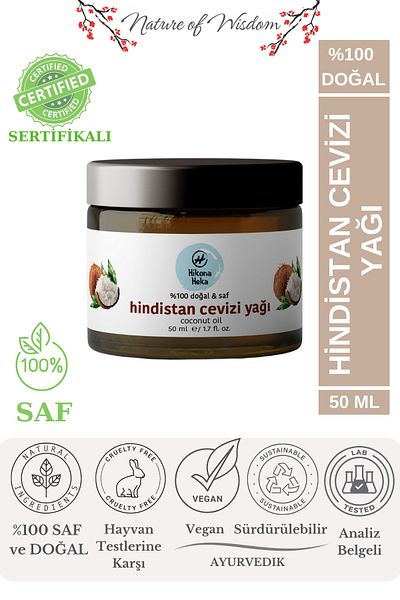 Hikona Heka Solid Coconut Oil Cold Pressed 100% Pure and Natural Vegan Jar 50 ml