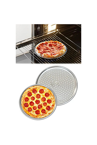 omilife 32 cm Pizza Ve Lahmacun Tepsisi Delikli Paslanmaz Çelik Tepsi Pizza L...