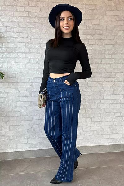 GÜLSELİ Pantaloni din denim Palazzo cu talie înaltă albastru bleumarin
