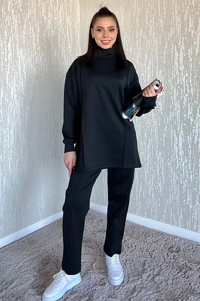 GÜLSELİ Black Women's Half Turtleneck Tunic Pants Double Suit