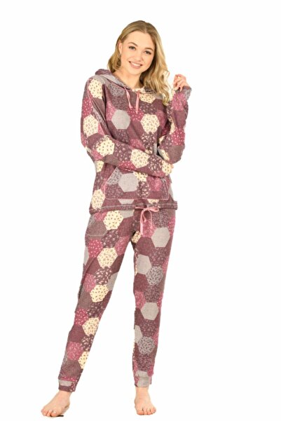 Rolypoly Jiber Kadın Gül Kurusu Kapuşonlu Cepli Pijama Takımı Jbr-3910