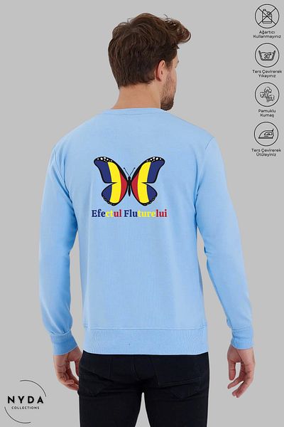 Nyda Collections Hanorac oversize unisex România Efectul Fluturelui, cu decolteu rotund, fără glugă