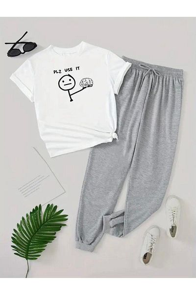 Medinenur Plz İs It Printed T-shirt Φούτερ Jogger Άνετη φόρμα φόρμας