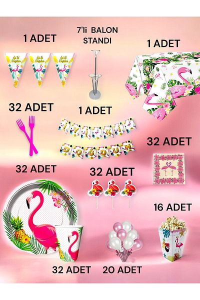 VibeHome 32 People Flamingo Themed 2XL Pack - Birthday Party & Fun Events