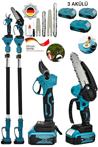 Germany Steel 9400Rpm 3 Bataryalı Teleskopik Uyumlu Dal Budama Bağ Makası Ve ...